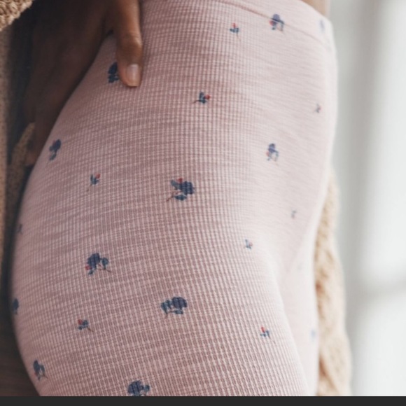 NEW Anthropologie Medium Large M/L Waffle Leggings Thermal Floral Pink Pants - Picture 5 of 15